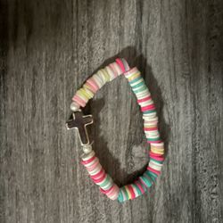 Cross Rainbow Clay Beads Bracelet 