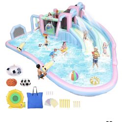 AKEYDIY Inflatable Bounce House Double Slides for Kids, Giant Bounce Castle 21.3FT x14.7FT with Pool, Multiple Game Areas and 950w Blower, for Party H