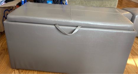 Gray Faux Leather Storage Ottoman Bench