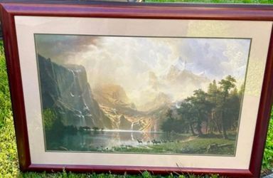 print of Albert Bierstadt's "Among the Sierra Nevada Mountains, California" landscape