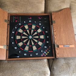 Sportcraft Electronic Dart Board With Wood Cabinet 