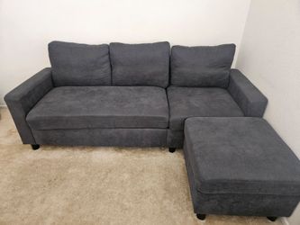 Gray Fabric Sofa with Ottoman