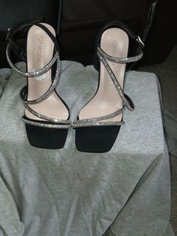 Top Moda Black Rhinestone Strappy Heels