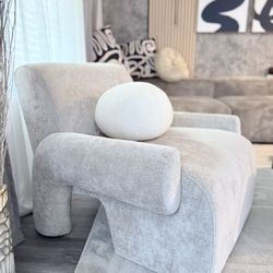 Accent Chair - Midcentury Beige Chenille
