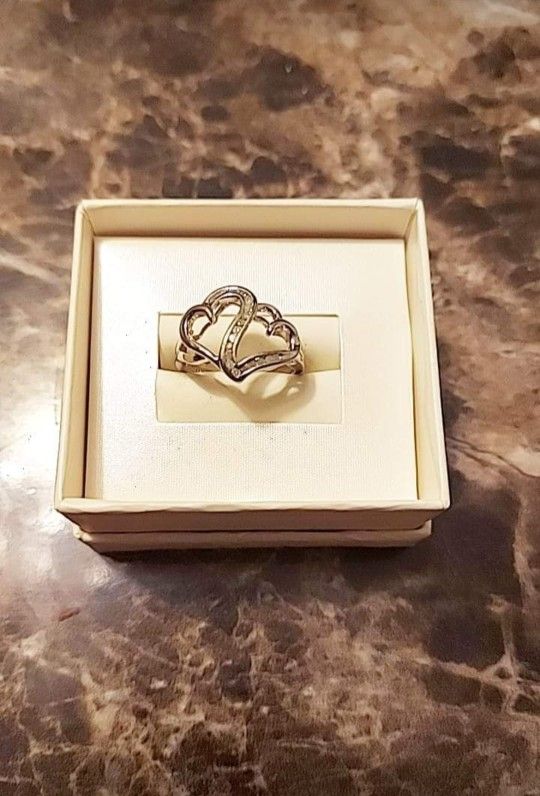 Sterling Silver Diamond Double Heart Ring