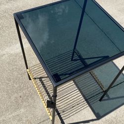 Ren-Wil Black Gold Smoke Glass Top End Table With Record Holders 