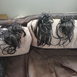 Three Black Hair Scrunchies / Two With Little Braids 