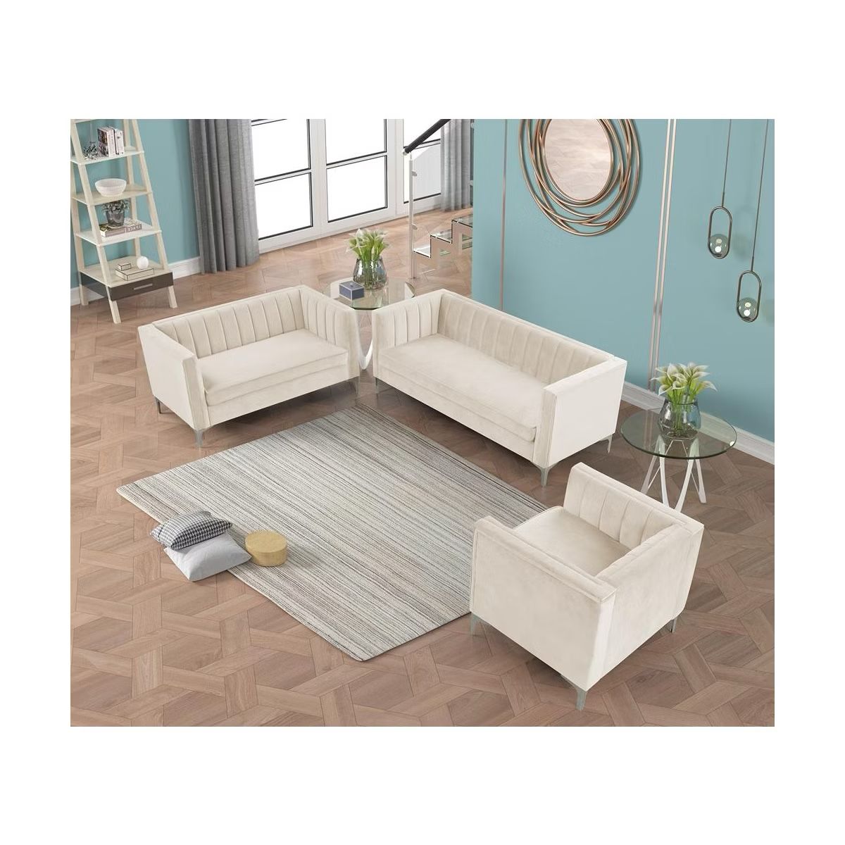 3-Piece Velvet Sofa Sets Contemporary Home Theater Seating Upholstered Couch Set for Living Room