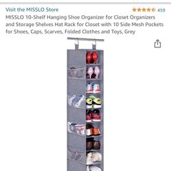 MISSLO 10-Shelf Hanging Shoe Organizer for Closet Organizers  (like New)