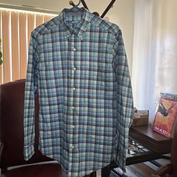 J McLaughlin Shirt Mens S Blue Plaid Check 100% Cotton Button Up Long Sleeve