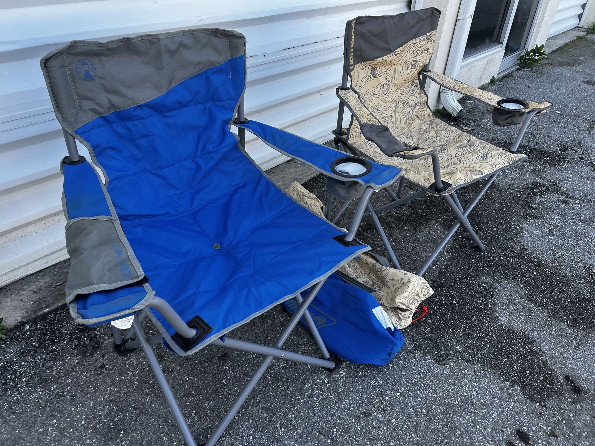 $35 for both! Two Coleman Big and Tall Oversized Camping Sporting Event Portable Travel Chairs! Excellent condition!