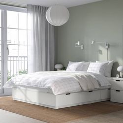 IKEA NORDLI storage bed, Mattress AND 2 MATCHING SIDE TABLES