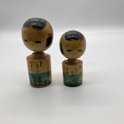 VINTAGE WOODEN KOKESHI HAND PAINTED DOLLS