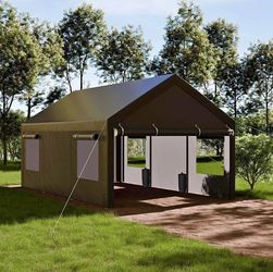 Carport 10' x 20' Heavy Duty Portable Garage, Carport Canopy with Side-Opening Door & Roll-Up Window