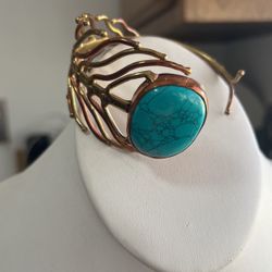 Unique Artisan  Turquoise & Copper Feather Cuff Bracelet OBO 