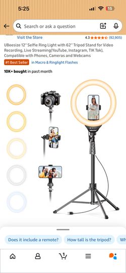 UBeesize 12" Selfie Ring Light with 62" Tripod Stand