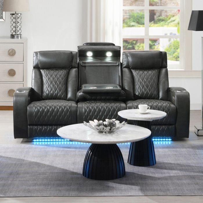 New Power Motion Leather Sofa With Power Headrest, USB, Wireless Charger, LED And Reading Light, Modern Recliner Sofa , Leather Sofa 