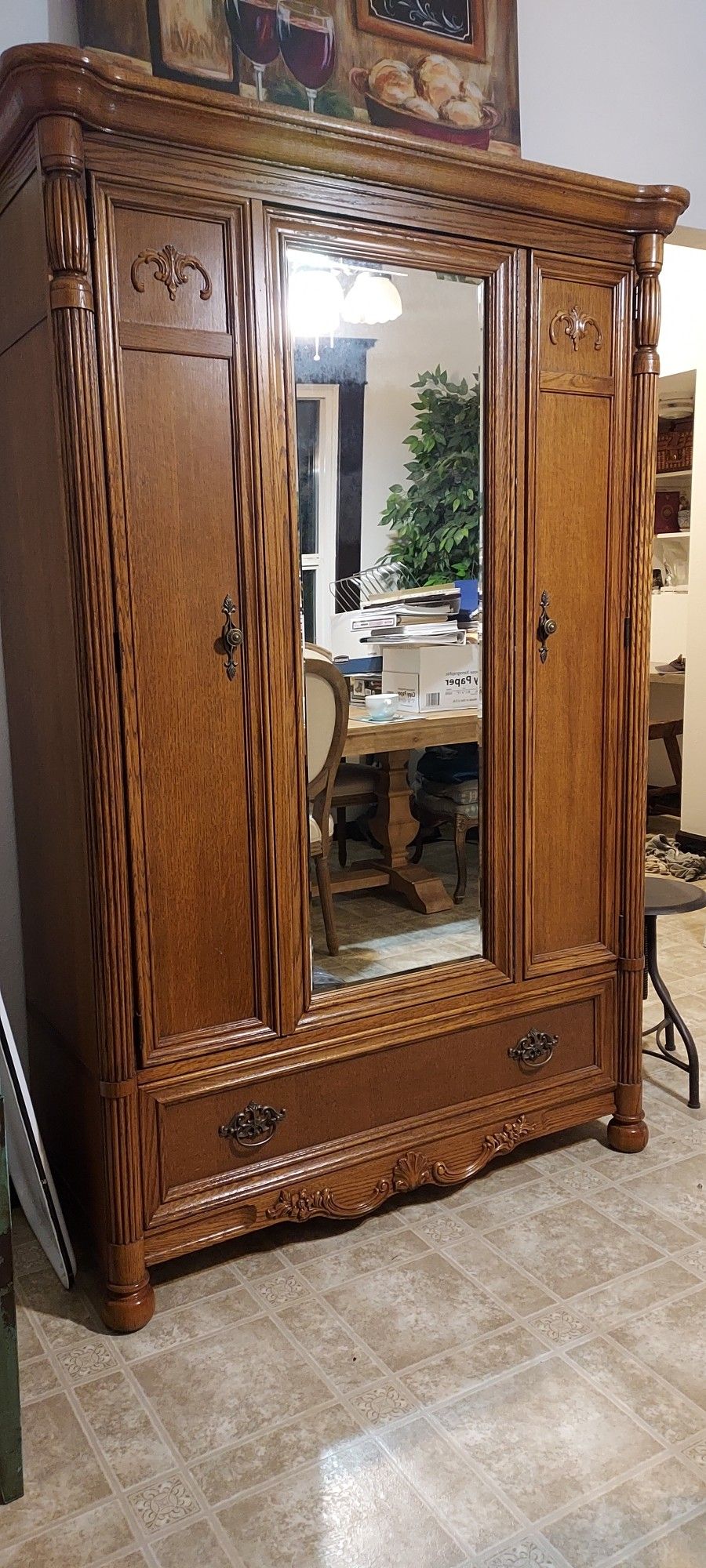 Oak armoire And Queen Bed