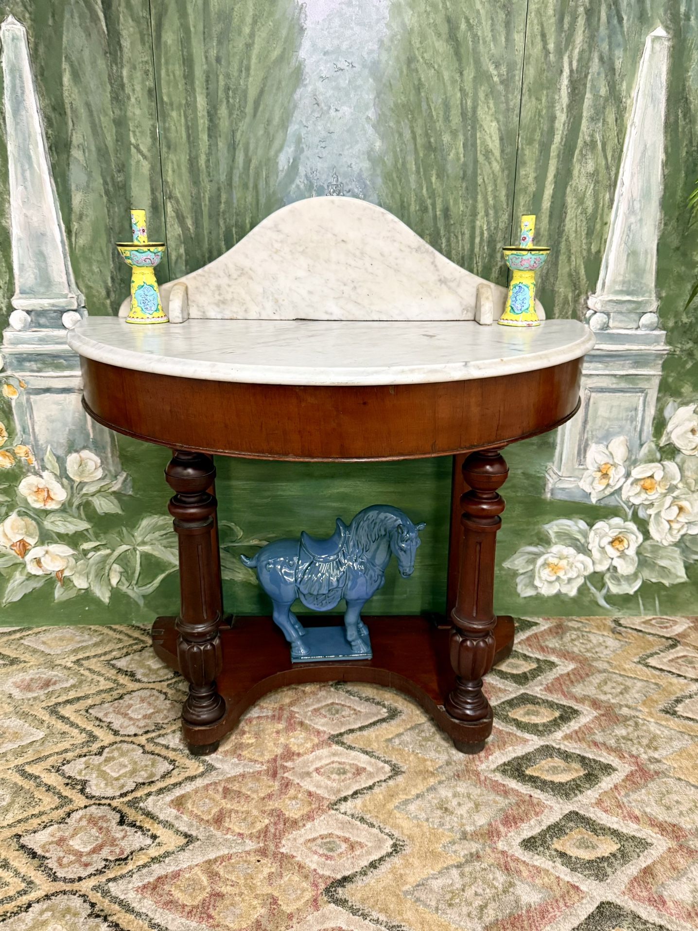 Antique Victorian Mahogany Entry Sideboard Table with Marble Top