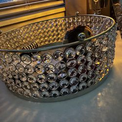 Silver crystal Lamp, Candelabra, Vanity  Tray & Basket 