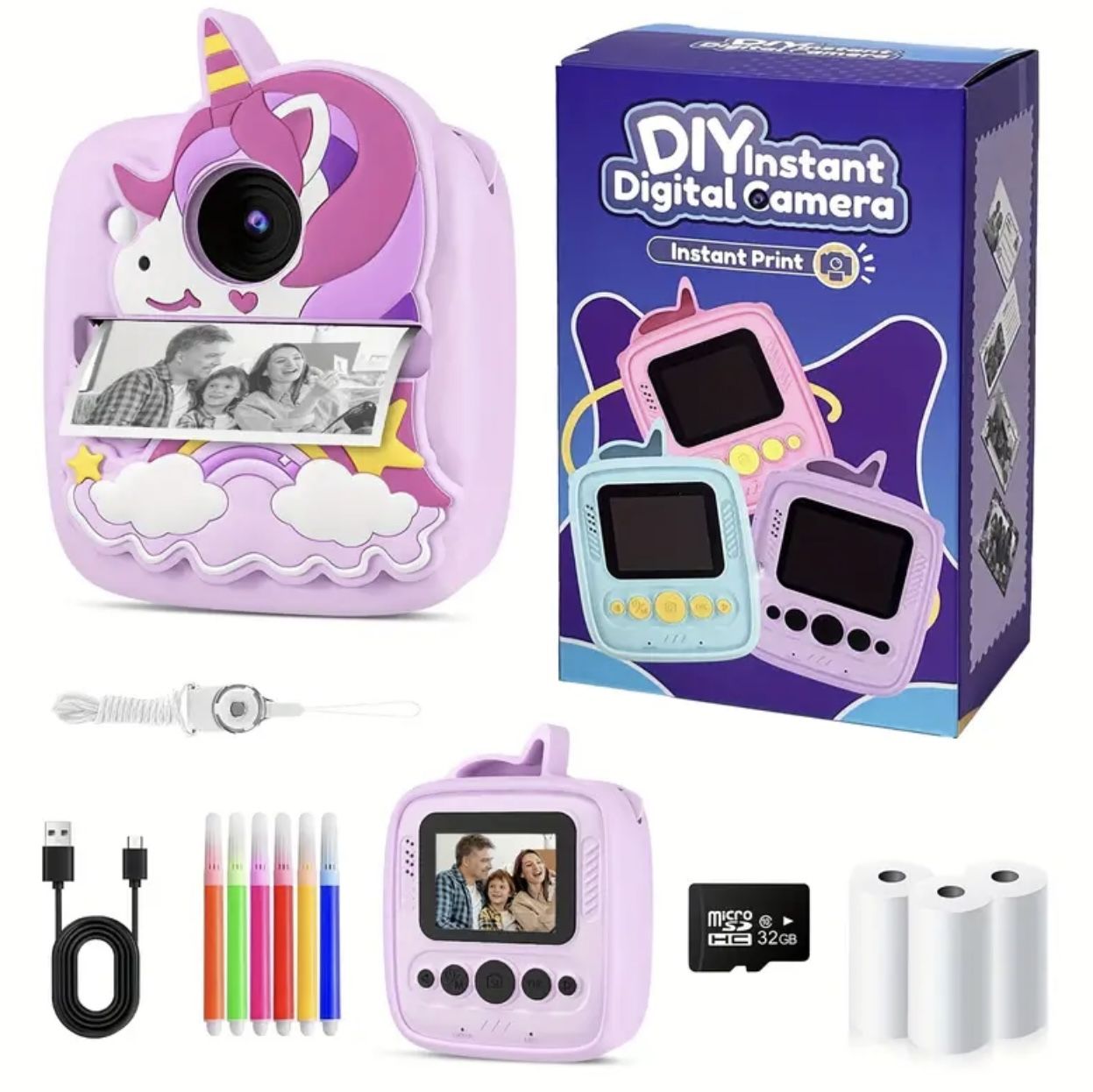 Brand New Kids Instant Print Camera, Instant Digita Camera For Children Aged 3-12, Unicorn Adorable Black And White Print Camera, Cheap Toys, To