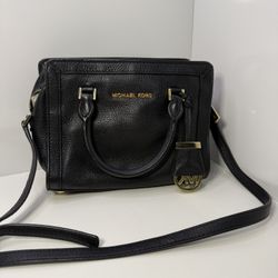 Michael Kors Black Pebbled Leather Satchel Crossbody Bag with Gold Hardware