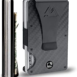 Minimalist Wallet Slim RFID Wallet Matte Carbon Fiber Card Holder & Money Clip