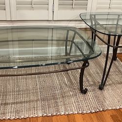 High-End Wrought Iron Coffee Table & Side Table Set, Brass Finish