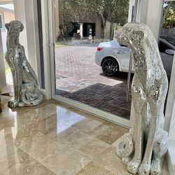 2 Mirrored Mosaic Panther Cheetah Jaguar Statue Modani 