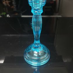 Sky Blue Glass Ribbed Candle Holder