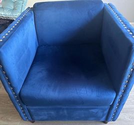 Blue Velvet Accent Chair with Nailhead Trim