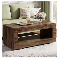 43" Farmhouse Coffee Table with Storage - Rustic Wooden Center Table with Spacious Drawer and Open Shelf, Living Room Accent Table, Durable & Stylish