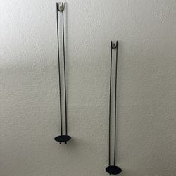 2 Primitive Post Modern Wrought Iron Pillar Candle Sconces
