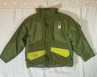 Spyder Kids Size 8 Mini Armada Ski Jacket Green Lime Lines Winter Coat