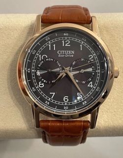 Citizen Corso Eco-Drive Black Dial Leather Strap Men's Watch AO9003-08E