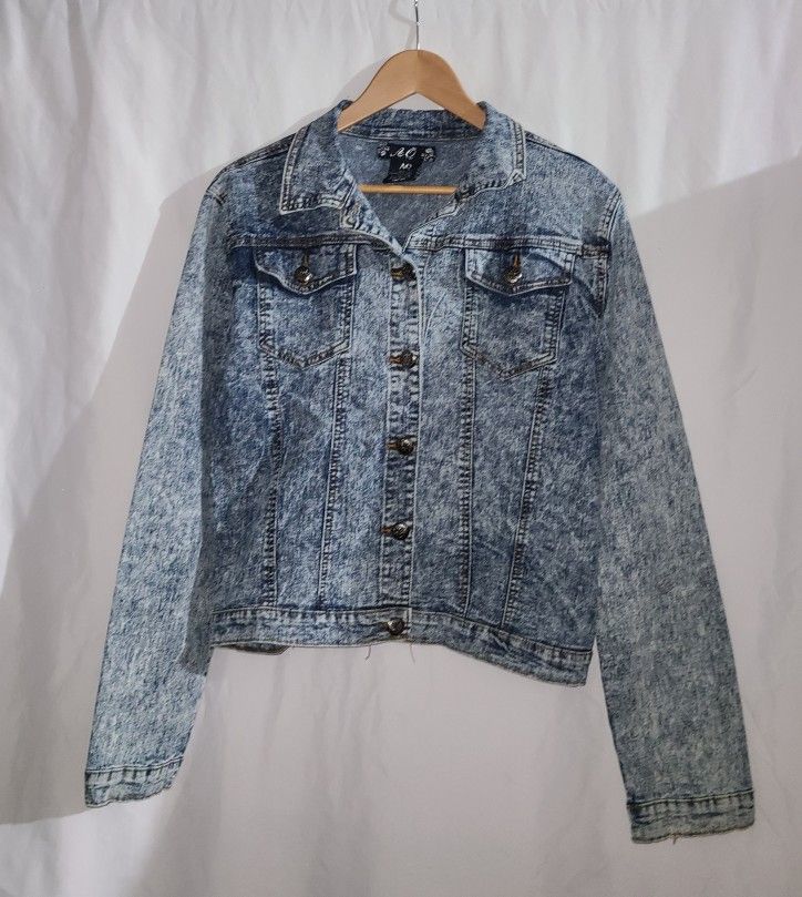 AQ Women's Acid Wash Blue Denim Jean Jacket