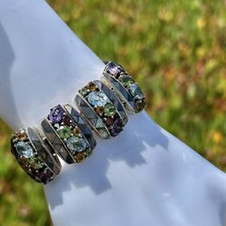 Chi by Falchi Sterling Silver Multi-Gemstone & Abalone Inlay Bracelet – Rare & Stunning