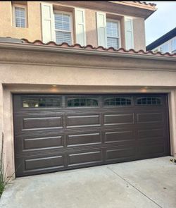Dark Brown Double Garage Door with Windows