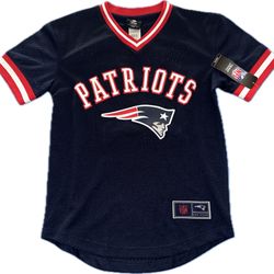 New England Patriots Blue Baseball Jersey Boys Youth Large 14/16 New Sewn Logo