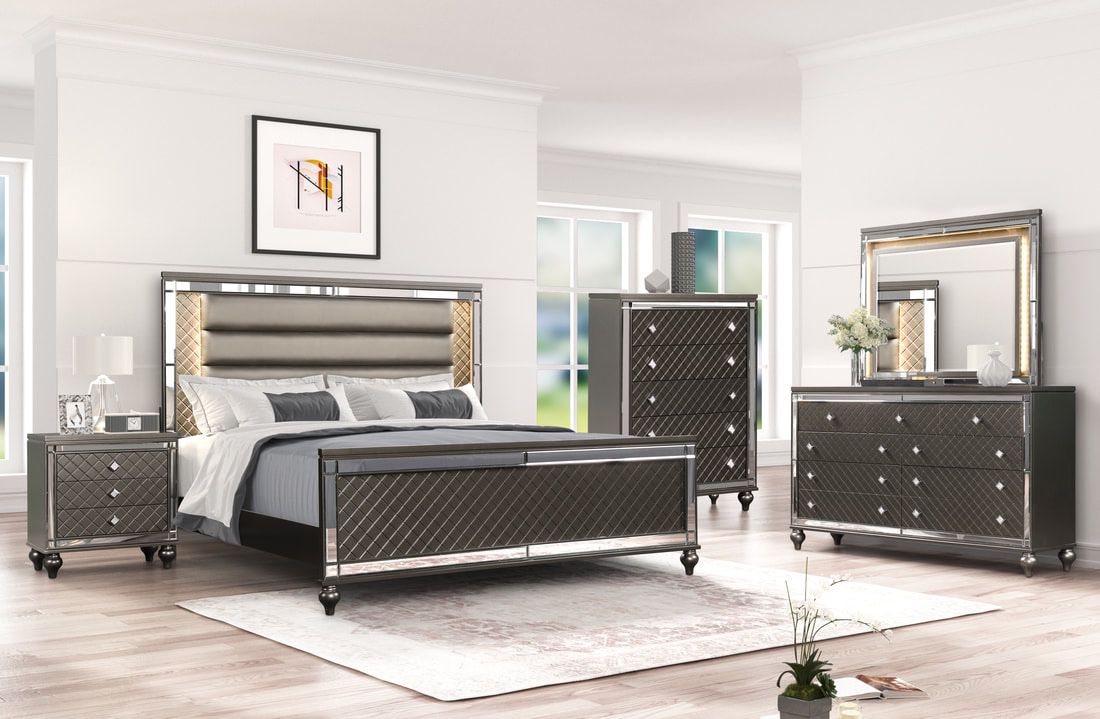 New Queen Size 5 Piece Set Includes Bed, Dresser, Mirror, Nightstand, And Chest With Free Delivery