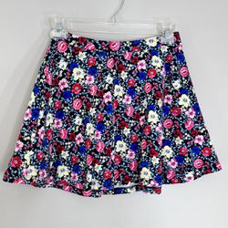Forever 21 XS Red Pink Black Floral Skater Flowy Mini Cotton Skirt Yellow Blue