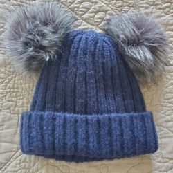 Arctic Paw Double Pom Pom Beanie Navy Cable Knit Fleece Lined Winter Hat - SHIPS