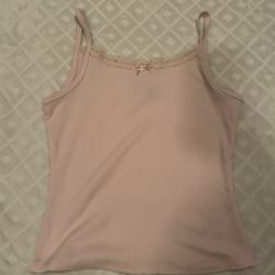 Pink lace trim tank top