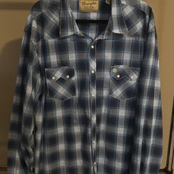 Vintage Wrangler, Retro Pearl Snap, Tall Men’s Plaid, Long Sleeve, Western Cowboy Shirt