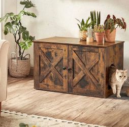 Cat Litter Box Enclosure, Litter Box Furniture Hidden with Removable Divider, Indoor Cat House, End Table, 31.5 x 20.9 x 19.7 Inches, Rustic Brown UPC