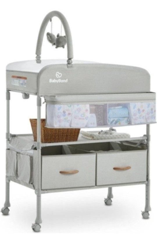 Portable Baby Changing Table with 2 Storage Baskets, BabyBond Foldable Changing Table Dresser Waterproof Diaper Changing Table Height Adjustable Chang