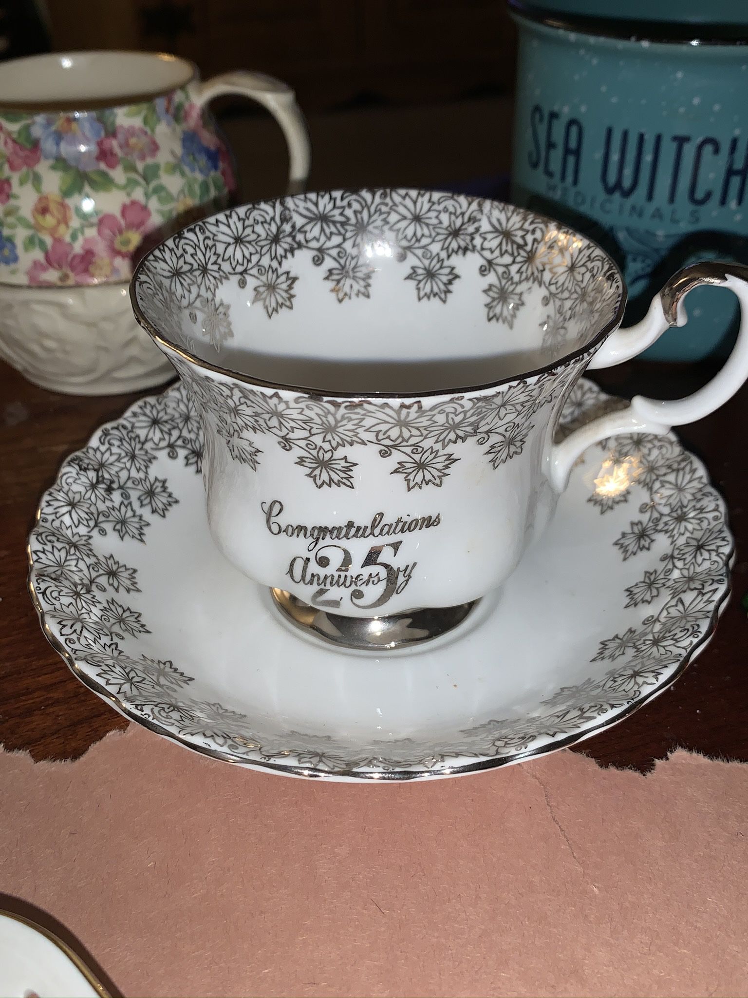 Royal Albert Vintage Bone China England 25th Anniversary Tea Cup and Saucer