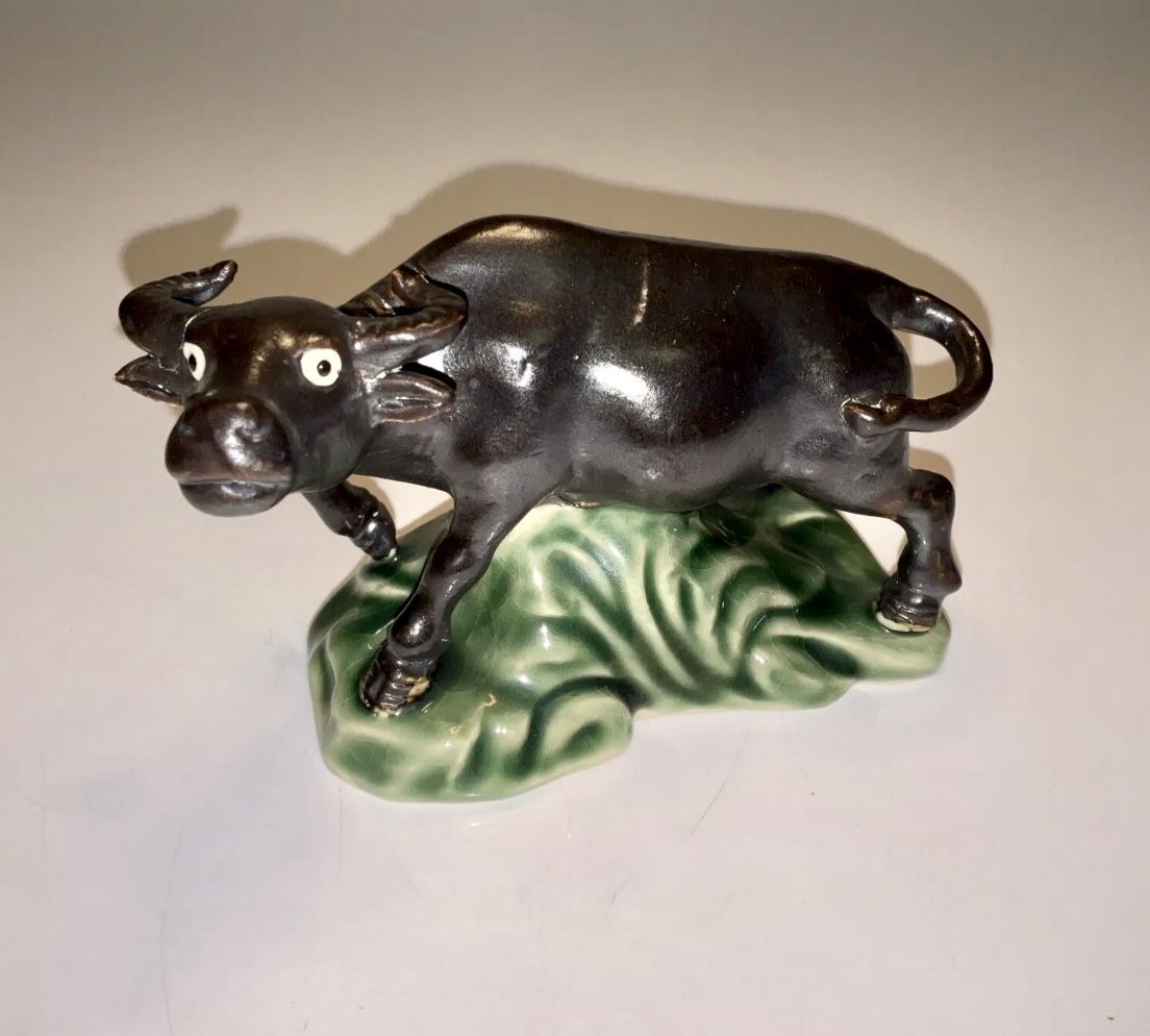 Vintage Beautiful Chinese Rare Ceramic Black Bull Ox Statue