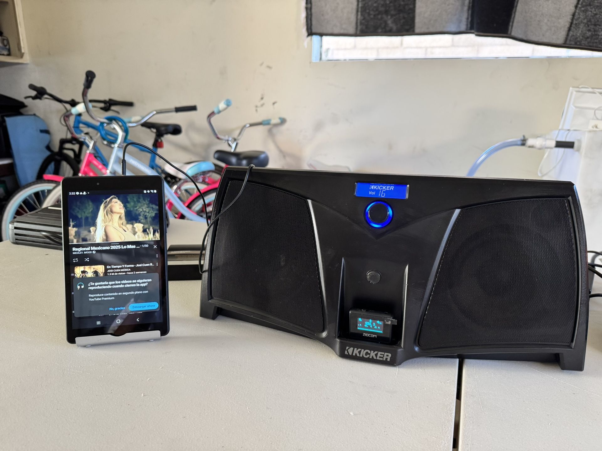 2 Speakers, Kicker and Bose.