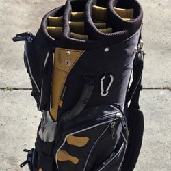 Sun Mountain golf bag in black and yellow. 